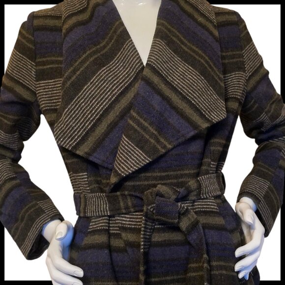JACK by BB Dakota Aztec Stripe Belted Wrap Coat Jacket sz M - Picture 2 of 6